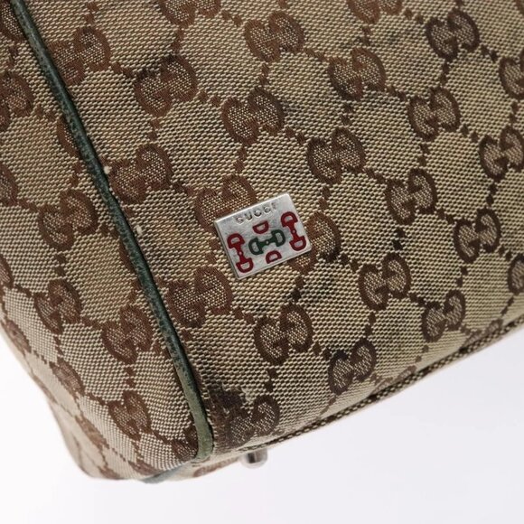 GUCCI GG Canvas Web Sherry Line Tote Bag Beige Green Red Auth - Picture 11 of 16